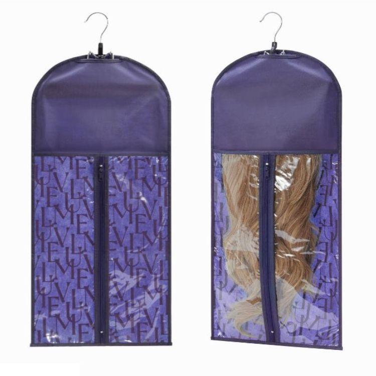 One More Add-on 1PCS Portable Hair Extension Storage Wig Bags with Anti-slip Wooden Hanger & Transparent Zip Up Closure