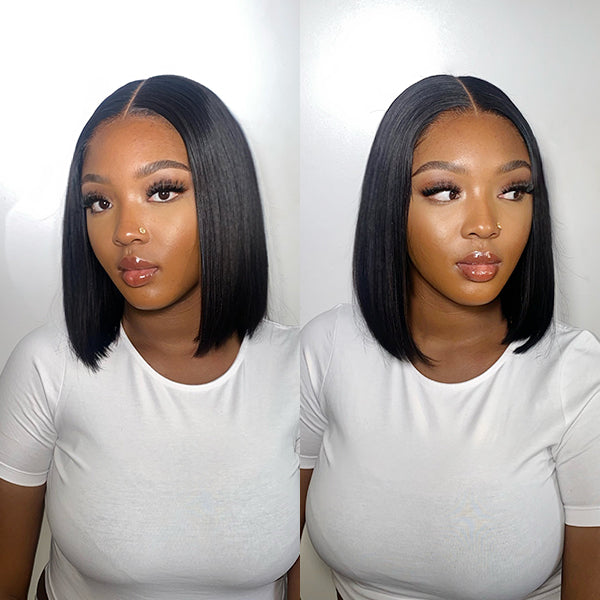 Outlet | Pre-bleached Glueless Middle Part Frontal T Lace Bob Wig 100% Human Hair