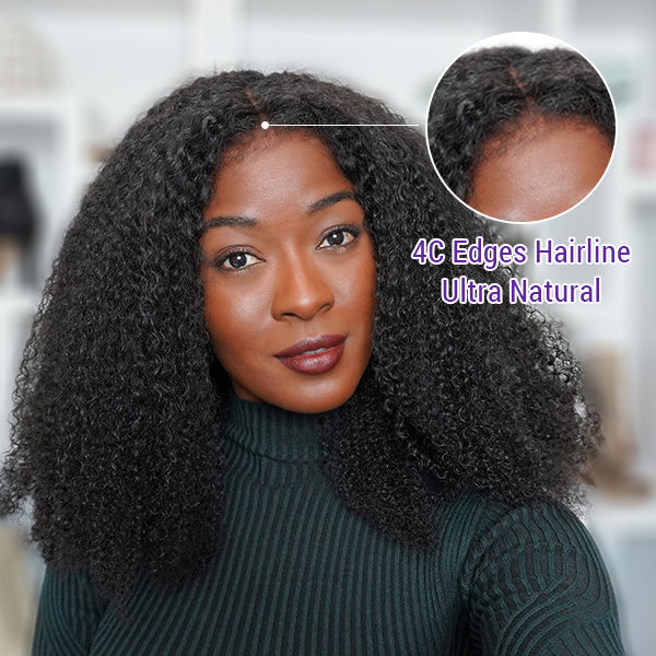 Luvme 4C Edges | Realistic Afro Kinky Edges Free Parting 13x4  Front Human Hair Wig | Afro Inspired-06