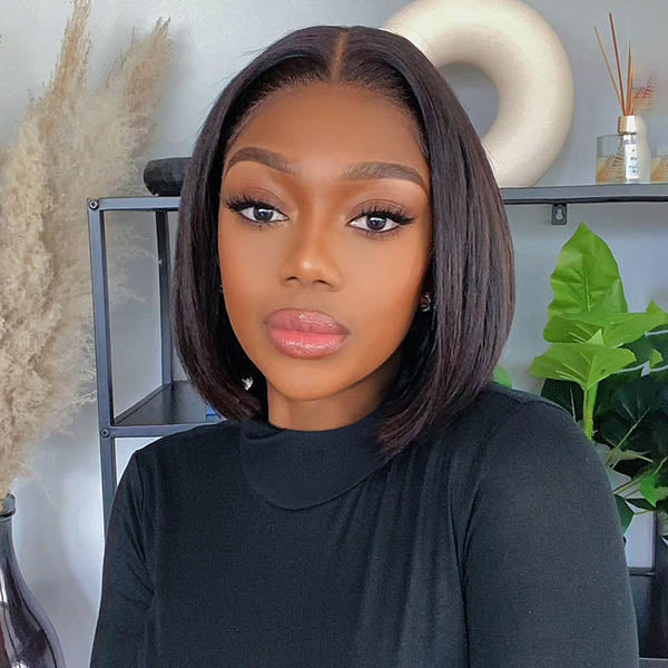 Outlet | Pre-bleached Glueless Middle Part Frontal T Lace Bob Wig 100% Human Hair