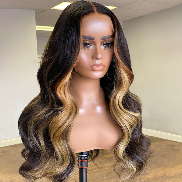 Today's Limited Flash Sale |  Blonde Highlight Big Loose Wave 5x5 Closure HD Lace Glueless Mid Part Wig-01