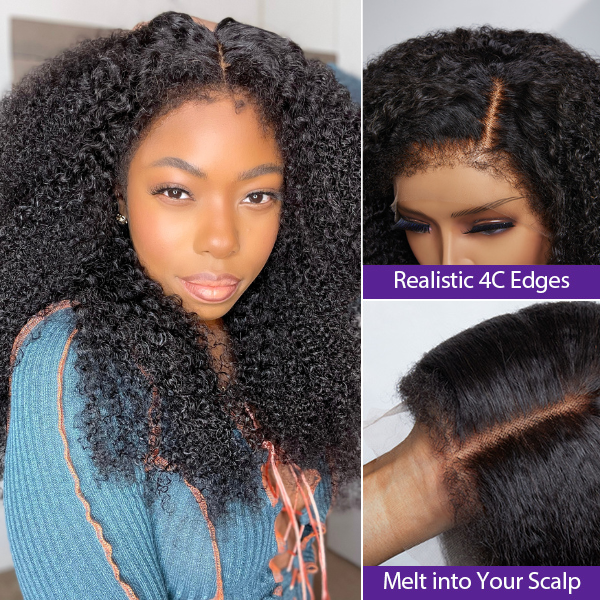 OUTLET | 4C Edges | Realistic Kinky Edges Afro Curly Glueless Long Wig 100% Human Hair-SA ONLY-01