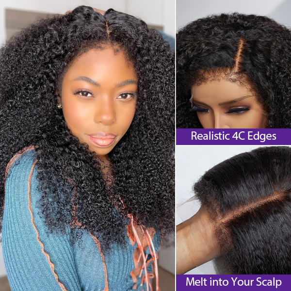 Luvme 4C Edges | Realistic Afro Kinky Edges Free Parting 13x4  Front Human Hair Wig | Afro Inspired-02