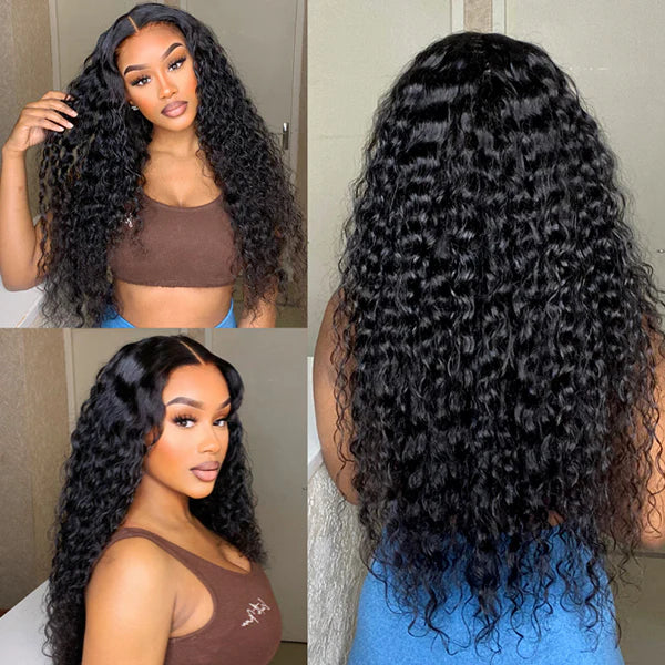 PrePlucked+KnotsBleached Deep Curl 13x4 Frontal Lace Wig Middle Part