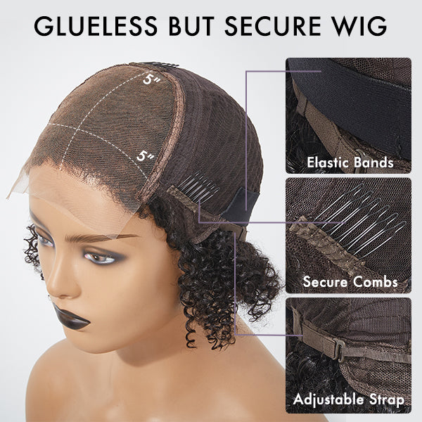 Realistic Afro Curly 5x5 Closure Lace Glueless C Part Short Wig