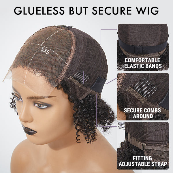 ReadytoGo Natural Black Water Wave Glueless 5x5 Closure Lace Wig Side Part