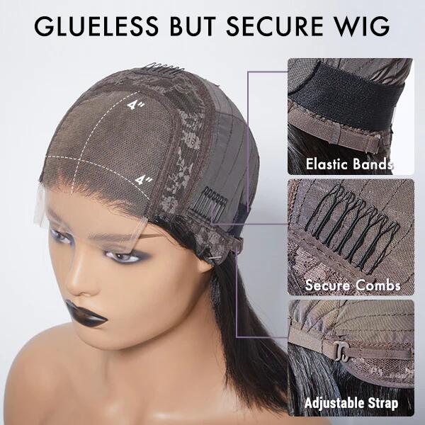 ReadytoGo Silk Straight Bob Glueless 4x4 Closure Lace Wig | PrePlucked+KnotsBleached
