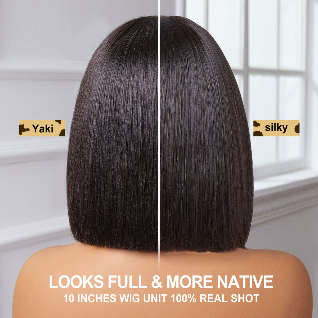 ReadytoGo Super Natural Glueless Bob Frontal T Part Lace Wig Side Part| PrePlucked+KnotsBleached