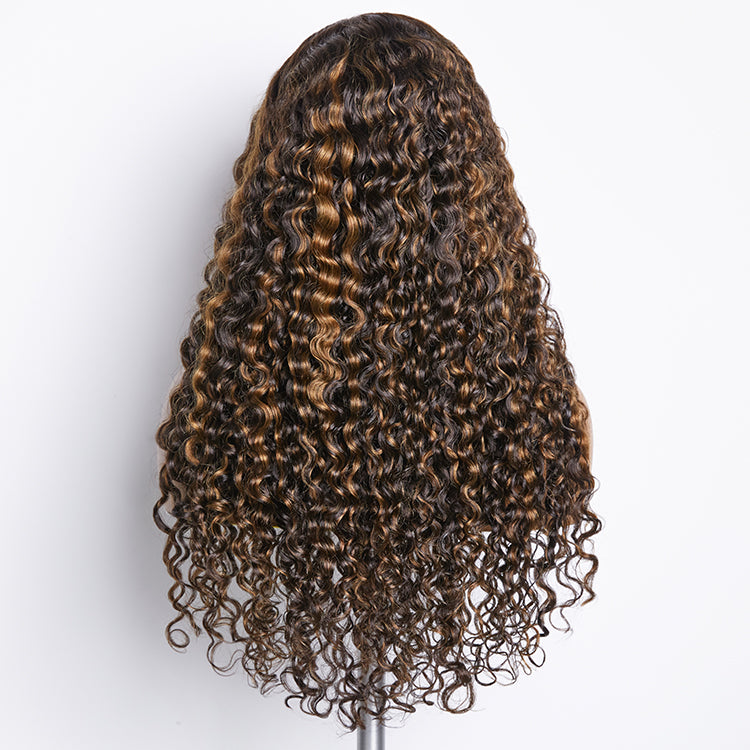 Brown Highlights Funmi Curly Glueless 5x5 Closure Lace Wig Pre-bleached