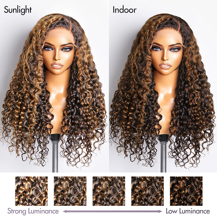 Brown Highlights Funmi Curly Glueless 5x5 Closure Lace Wig Pre-bleached