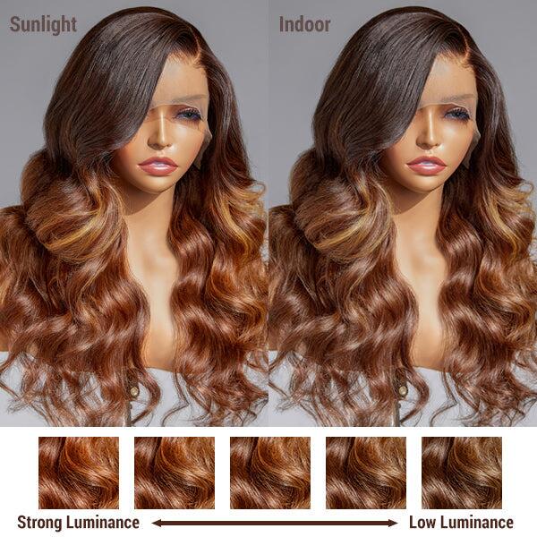 Flash Sale | Honey Brown Highlight Body Wave 13x4 Frontal Lace Side Part Long Wig