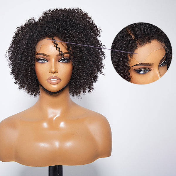 4C Edges | Kinky Edges Jerry Curly 5x5 Closure Lace Glueless Side Part Short Wig