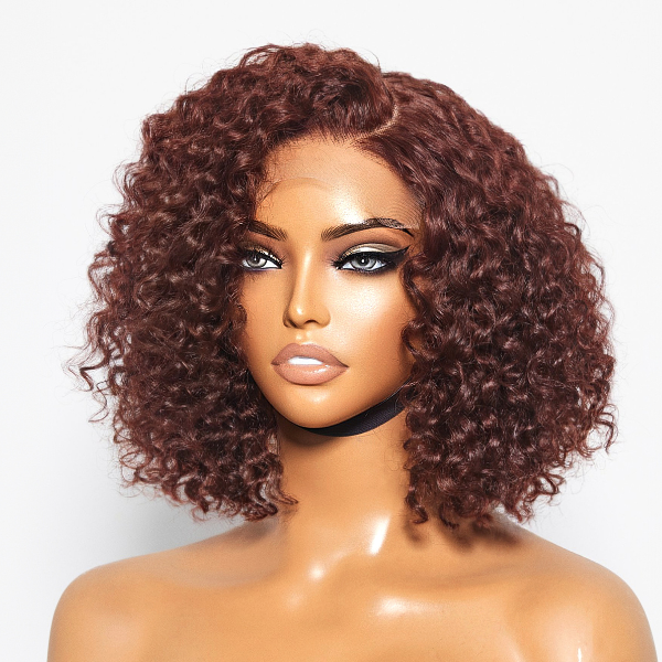 Reddish Brown Water Wave Glueless 4x4 Closure Lace Short Wig