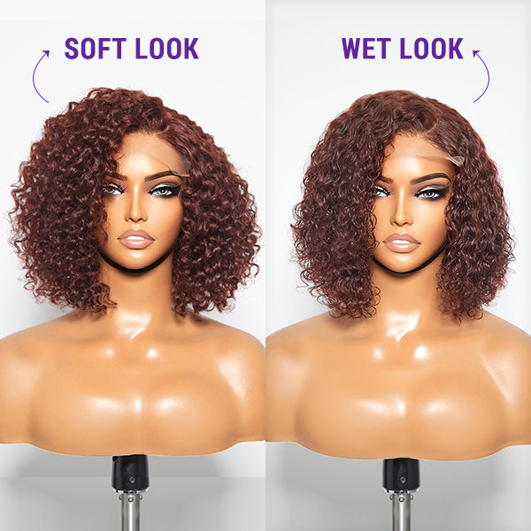 Reddish Brown Water Wave Glueless 4x4 Closure Lace Short Wig