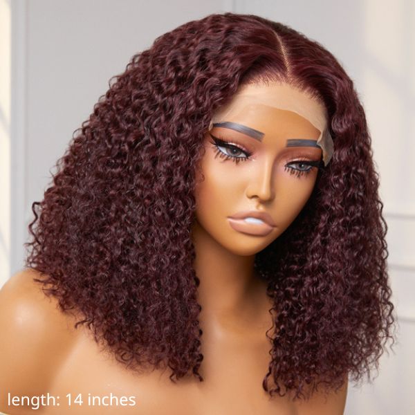 ReadytoGo Dark Burgundy Kinky Curly 5x5 Closure Lace Glueless Mid Part Wig