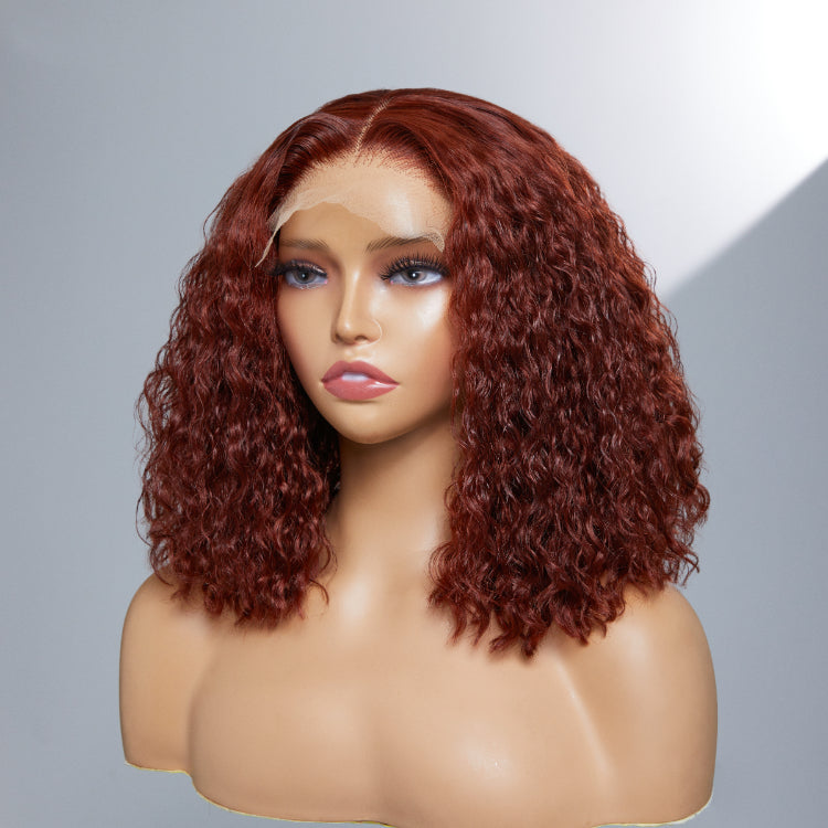 Reddish Brown Curly Glueless 4x4 Closure Lace Wig