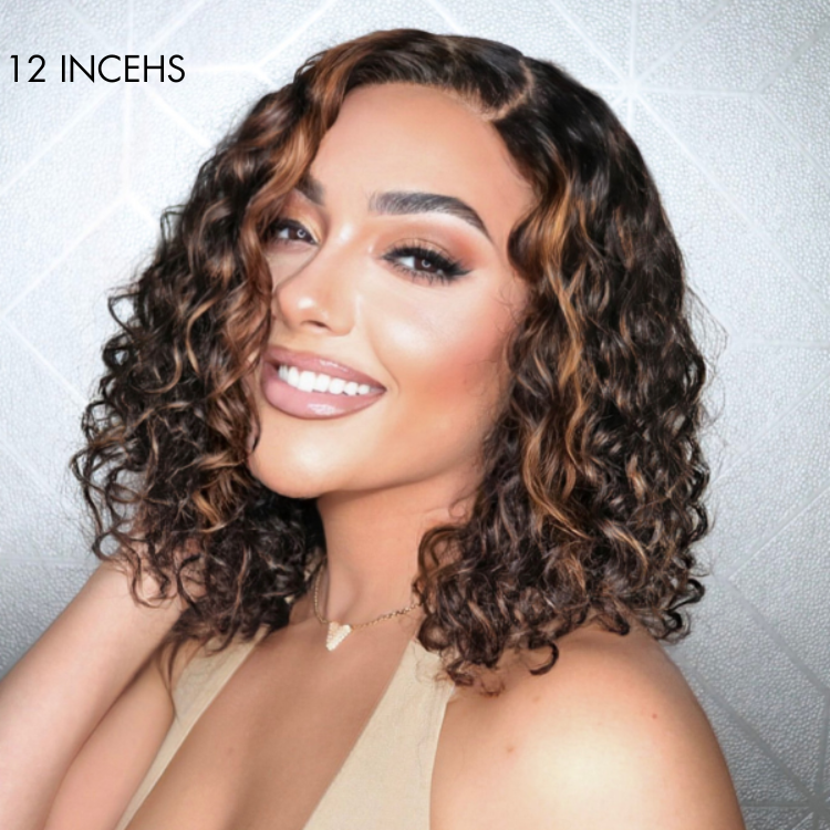 Flash Sale | Casual Blonde Highlights Curly Glueless HD Lace Short Wig