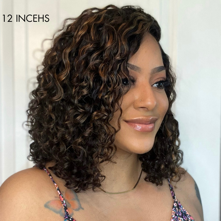 Flash Sale | Casual Blonde Highlights Curly Glueless HD Lace Short Wig