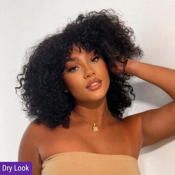 ReadytoGo Short Curly Bob Wig With Bangs Glueless HD Lace Wig