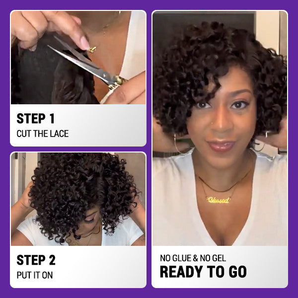 ReadytoGo Trendy Short Cut Curly Glueless HD Lace Wig