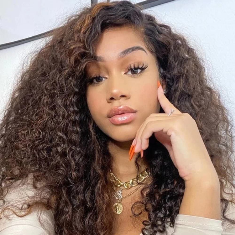 Super Hot Brown Ombre Deep Curly Glueless Full Frontal Lace Wig
