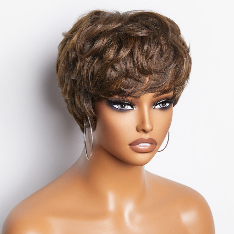 ReadytoGo Pixie Cut Blonde Highlight No Lace Glueless Short Wig with Bangs