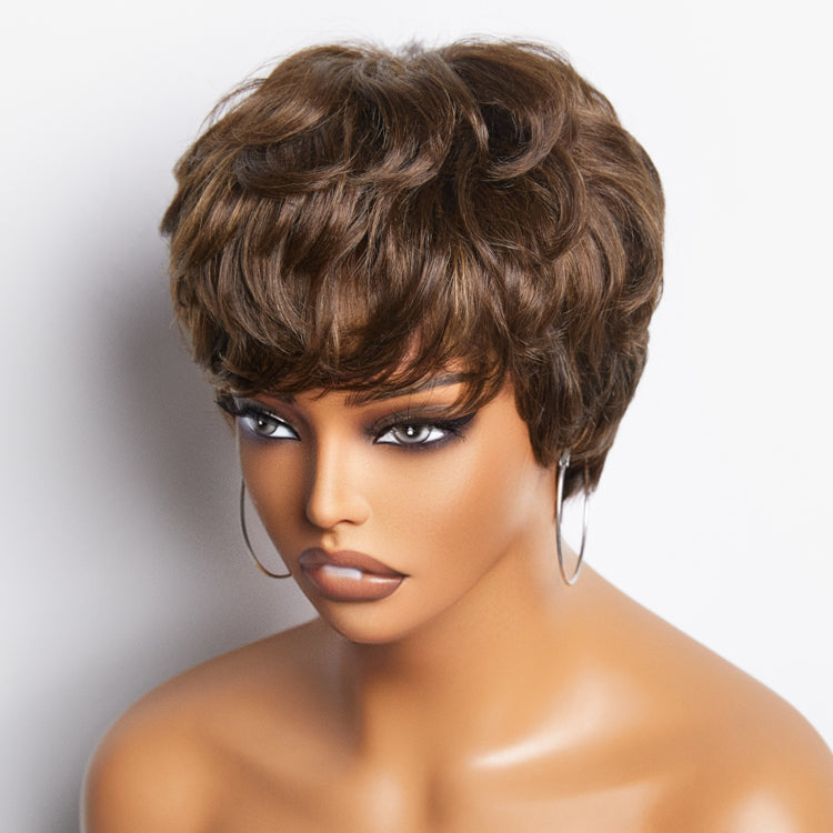 ReadytoGo Pixie Cut Blonde Highlight No Lace Glueless Short Wig with Bangs