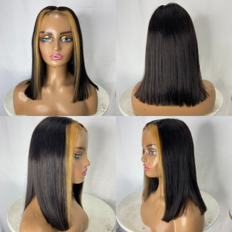 Worth |Stylish Skunk Highlight 2x6 Closure Lace Bob Wig 100% Human Hair