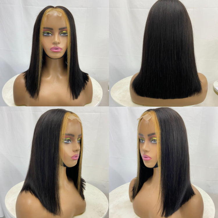 Worth |Stylish Skunk Highlight 2x6 Closure Lace Bob Wig 100% Human Hair
