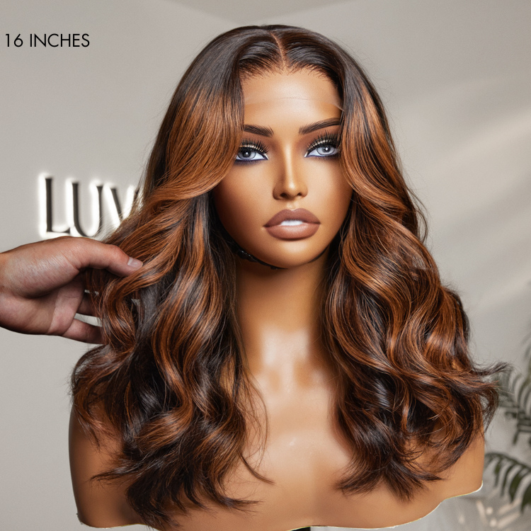 Elegant Copper Ombre Highlights Silky Straight / Loose Body Wave Glueless 5x5 Closure Lace Wig