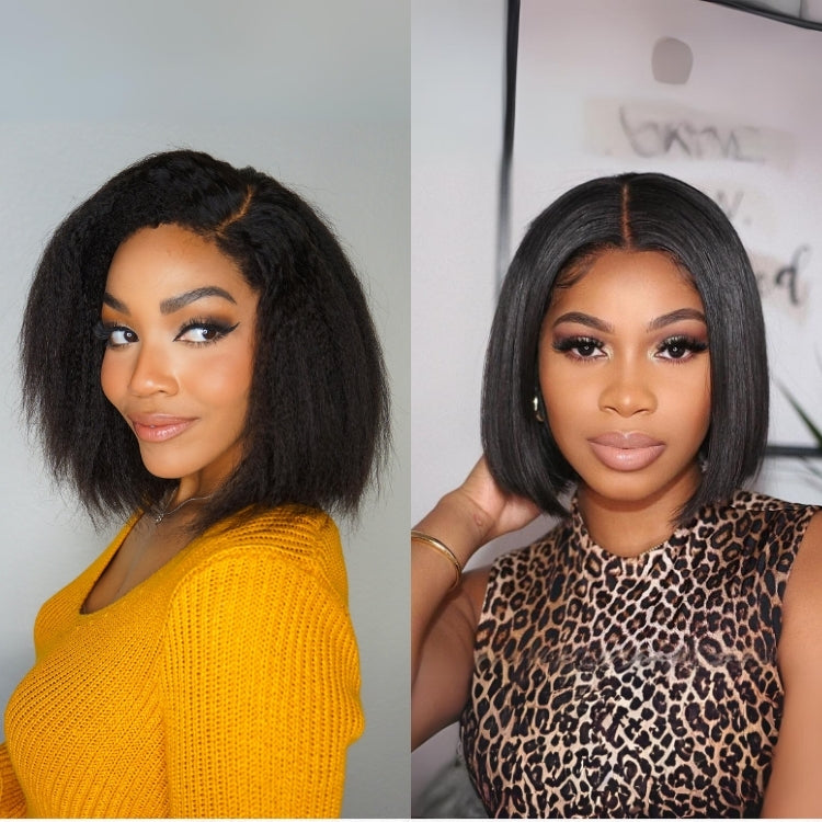 Wig Combo With 2 wigs（HD T Lace Kinky Straight 10 inches+BOB 10 inches）