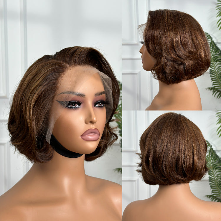 ReadytoGo Highlight Brown Glueless 13x4 Frontal Lace Bob Wig