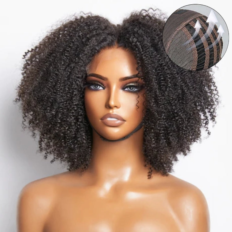Bouncy Fluffy Jerry Curl With Bangs Glueless 5x5 Closure HD Lace Wig