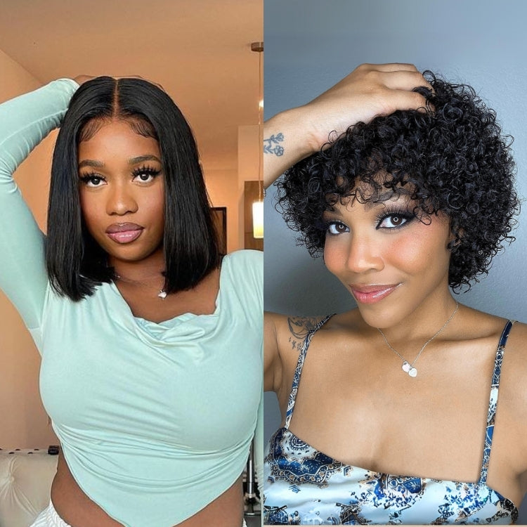 Wig Combo With 2 wigs（Closure Lace Bob 12 inches+Deep Curly 06 inches）