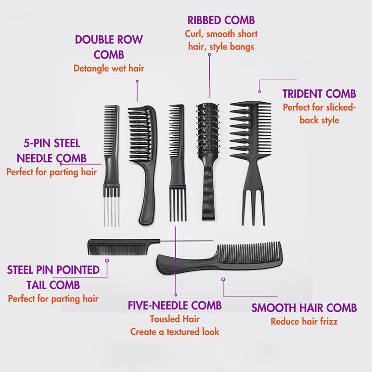 7pcs 1 Set Antistatic Heat Resistant Hair Comb Set For All Hair Types & Styles