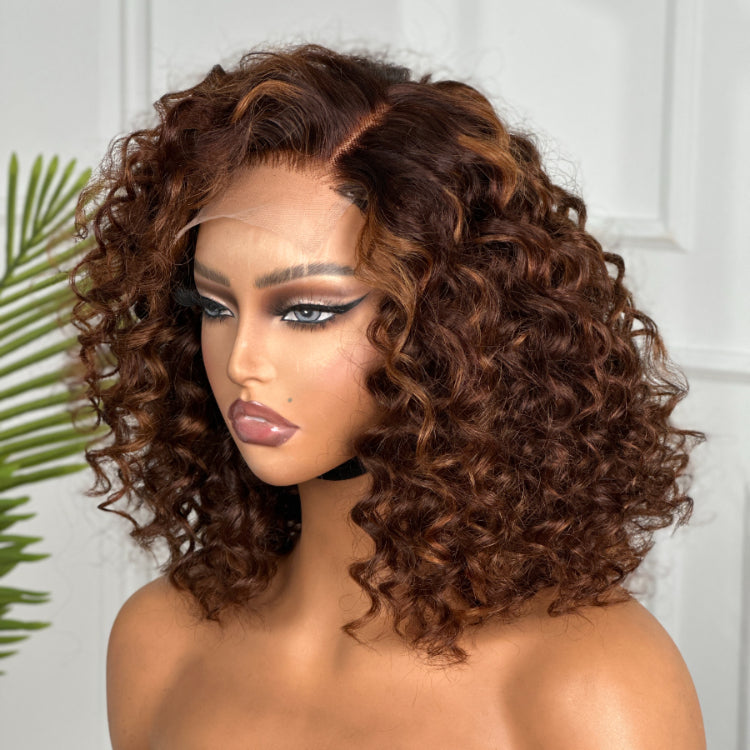 New Alert Blonde Highlight Curly Glueless 4x4 Closure Lace Wig