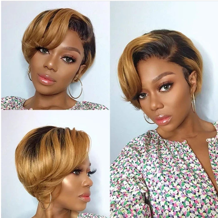 Worth |Brown Ombre Pixie Cut Glueless 4X4 Closure Lace Wig