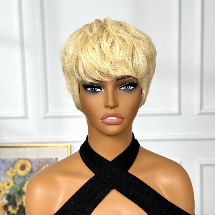 ReadytoGo Blonde 613 Pixie Cut Glueless No Lace Wig With Bangs 100% Human Hair