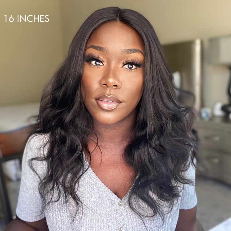 Worth |(Only 1 Left Stock) Natural Black Body Wave 4x4 Closure Lace Glueless Mid Part Wig