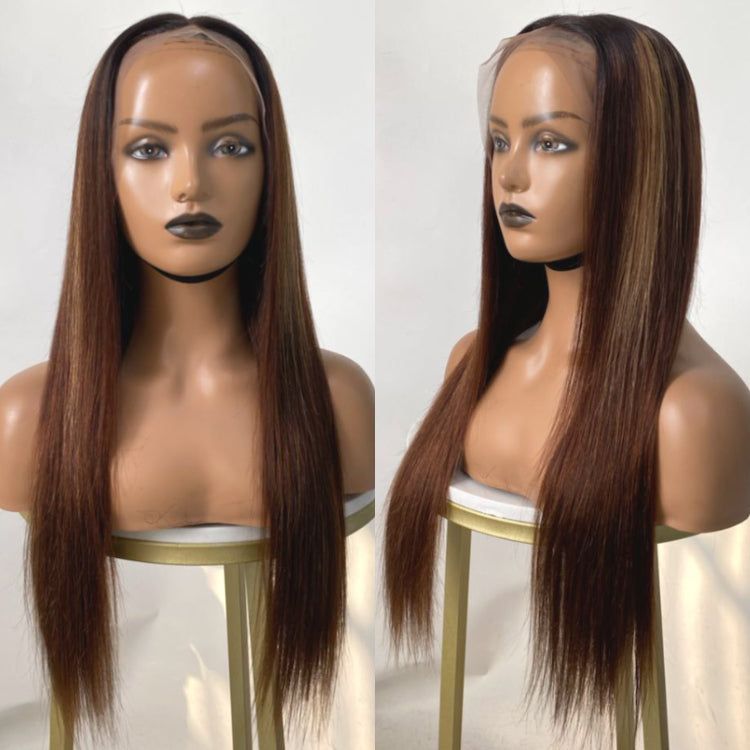 Worth |Brown Blonde Mix Color Straight Glueless 13X4 Frontal Lace Long Wig