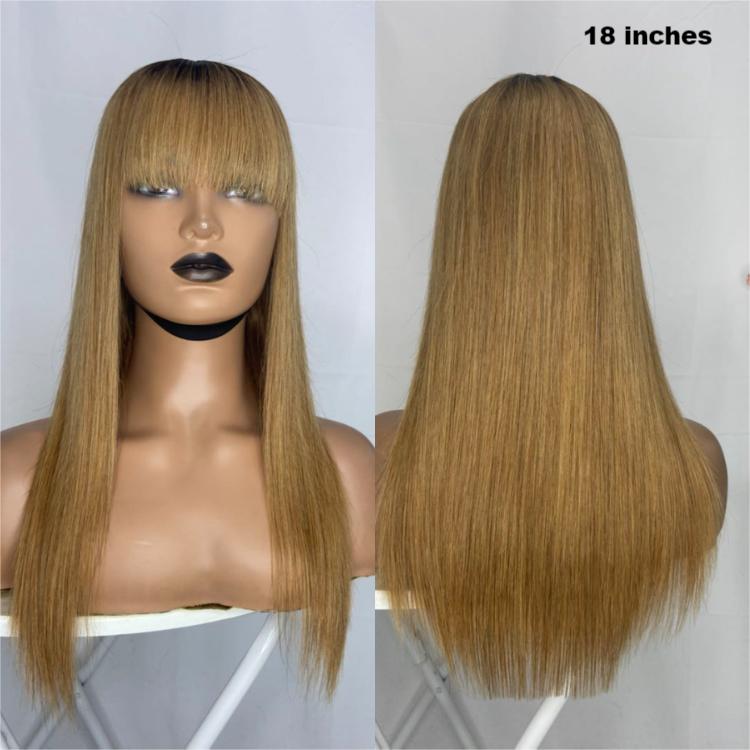 Worth |Honey Brown Long Straight 4X4 Lace Wig With Bang