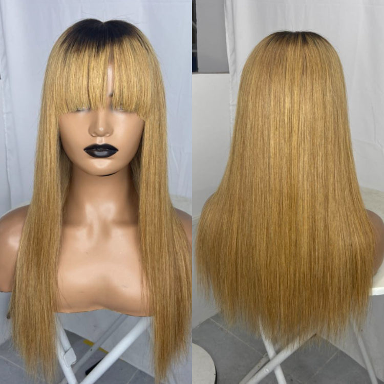 Worth |Honey Brown Long Straight 4X4 Lace Wig With Bang