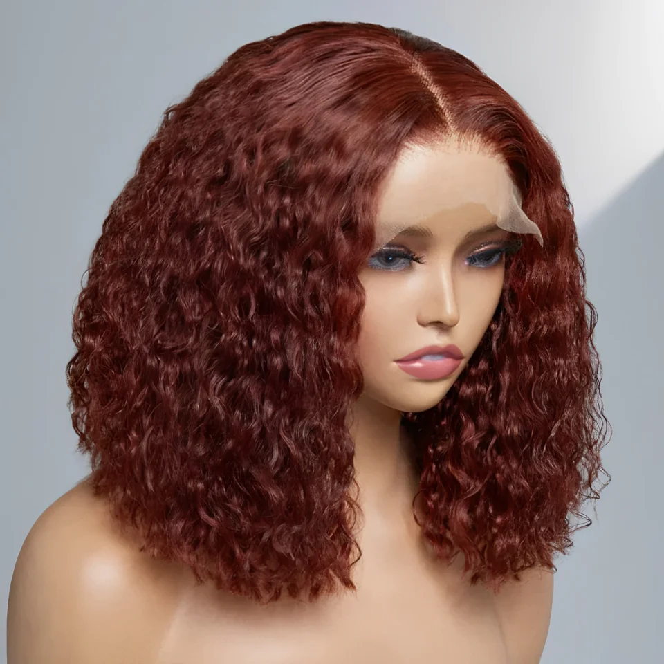 Worth |Casual Reddish Brown Deep Curly 4x4 Closure Lace Wig Mid Part