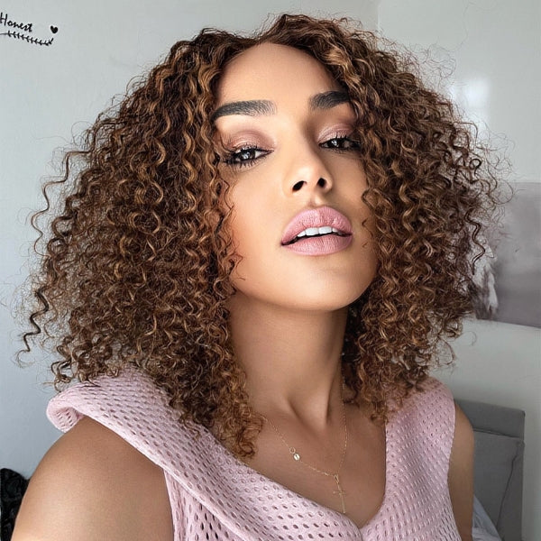 Worth |Blonde Highlight Curly Bob 13x4 Frontal Lace Wig Mid Part