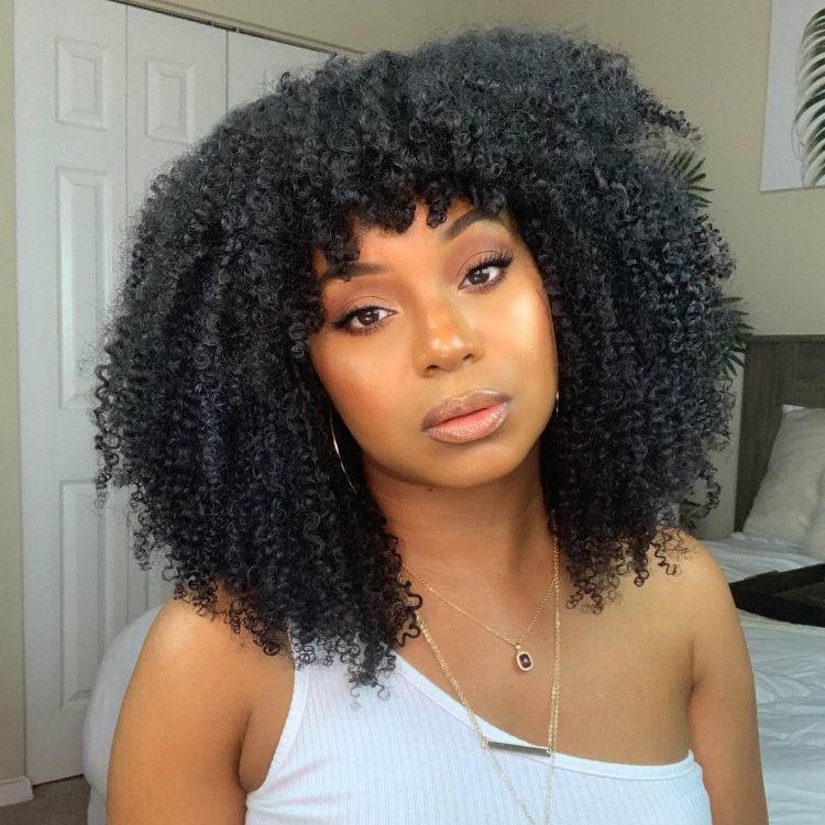 Worth |Natural Black Kinky Curly With Bang Beginner Friendly Wig