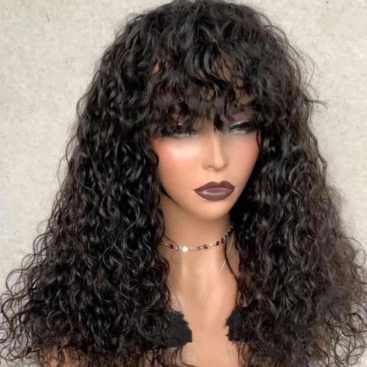 Worth |Natural Black Kinky Curly No Lace Glueless With Bangs Wig