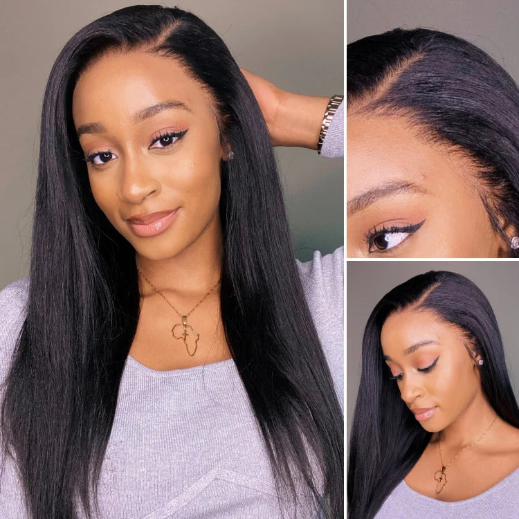 Worth | Natural Black Yaki Bob Wigs Side Part