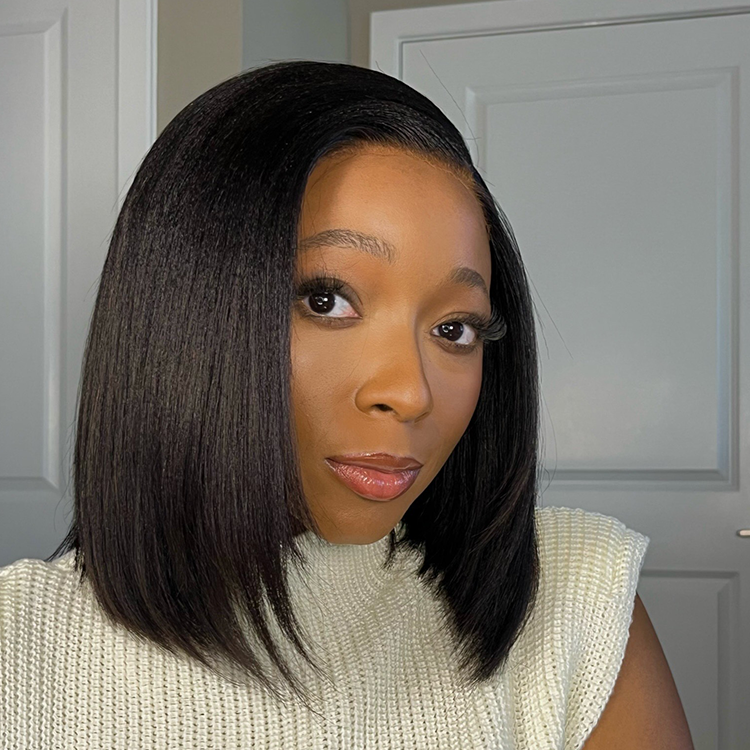 Worth | Natural Black Yaki Bob Wigs Side Part