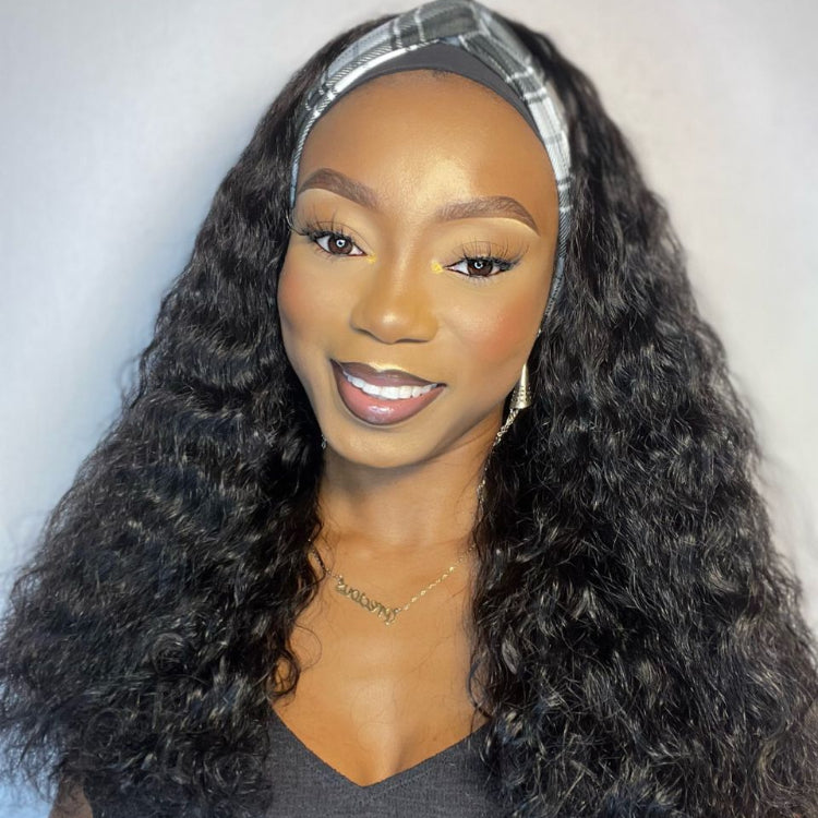 Worth | Natural Black Wet And Wavy HeadBand Wigs Free Part