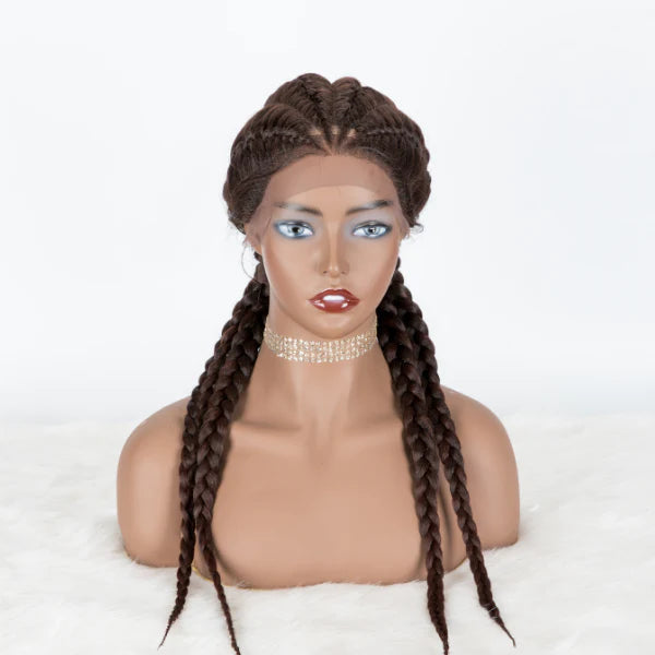 Synthetic Braids Wig Color 1B/33 100% Hand Braided Cornrow with 4 Ponytails
